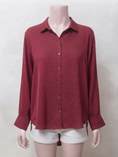 Maroon Textured Silk Button-Down Shirt