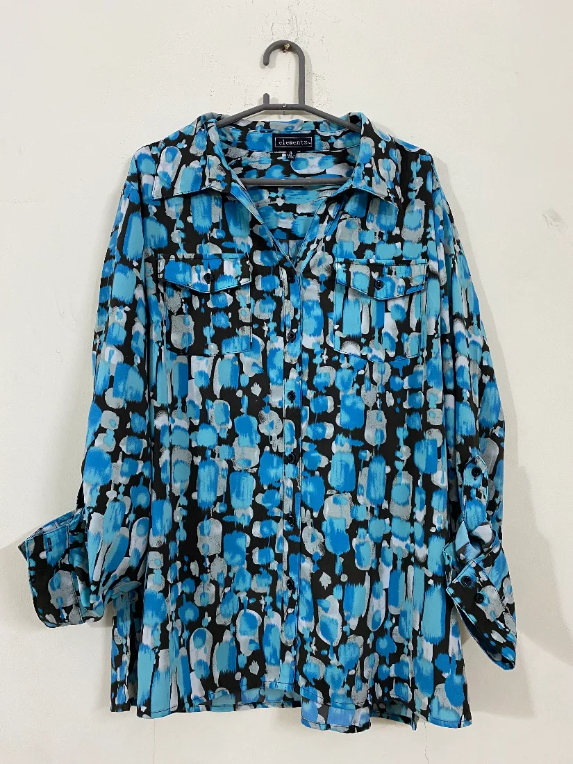 Blue Abstract Print Soft Chiffon Button-Down Shirt  — photo 2 of 2
