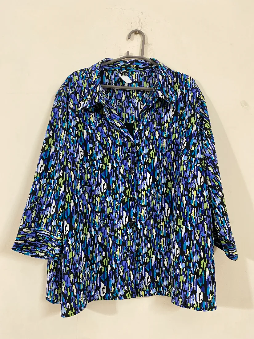 Electric Blue & Green Paint-Splash Button-Down Set — photo 2 of 3