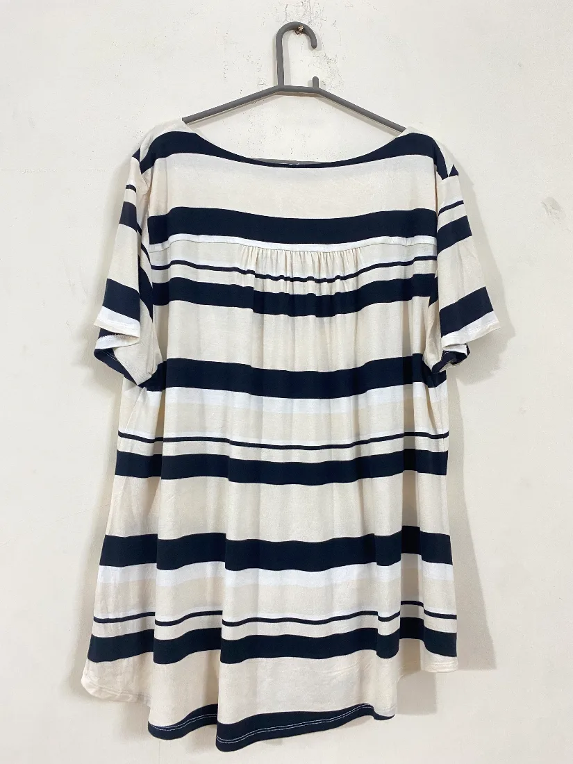Stylish Navy, Beige and White Striped Cowl-Neck Top for Women — photo 2 of 2