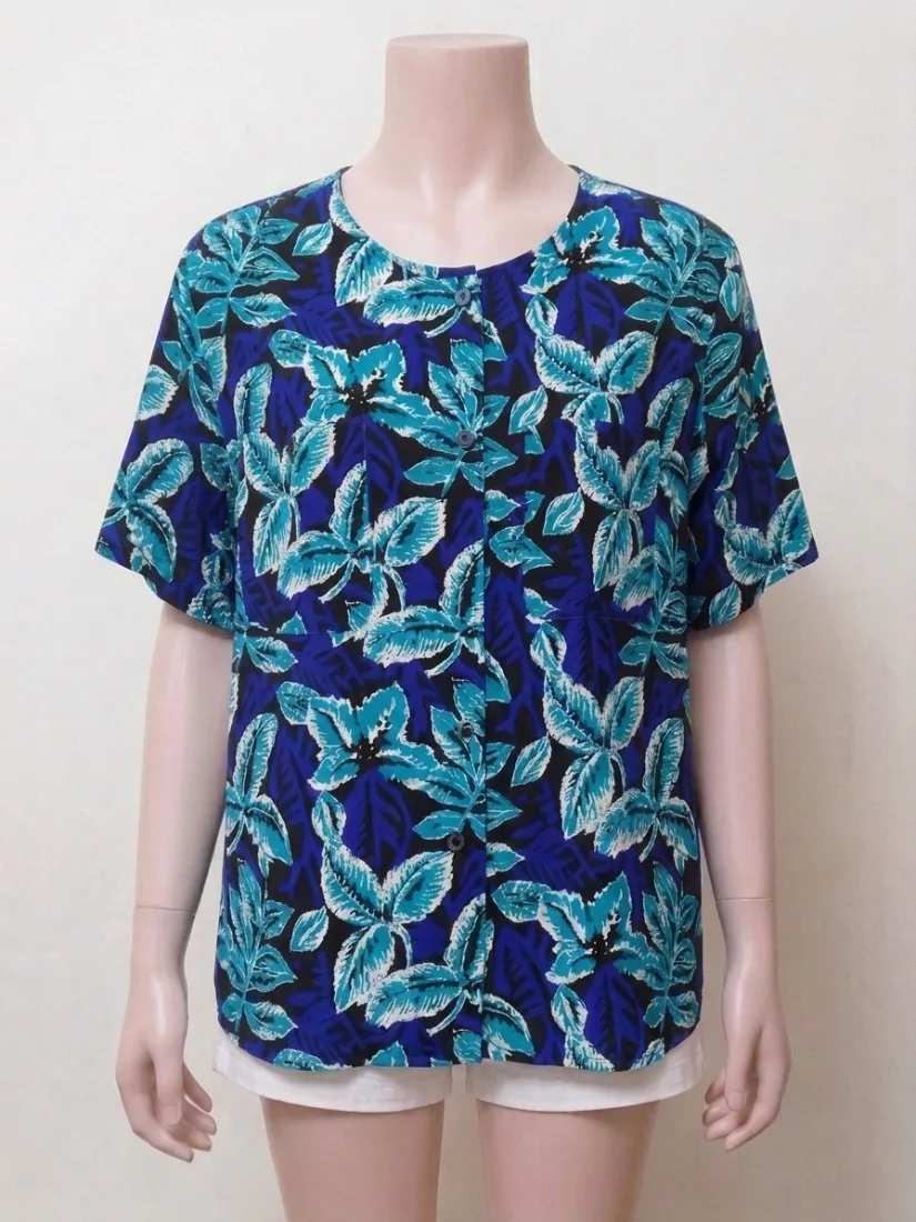 Tropical Leaf Silk Chiffon Top