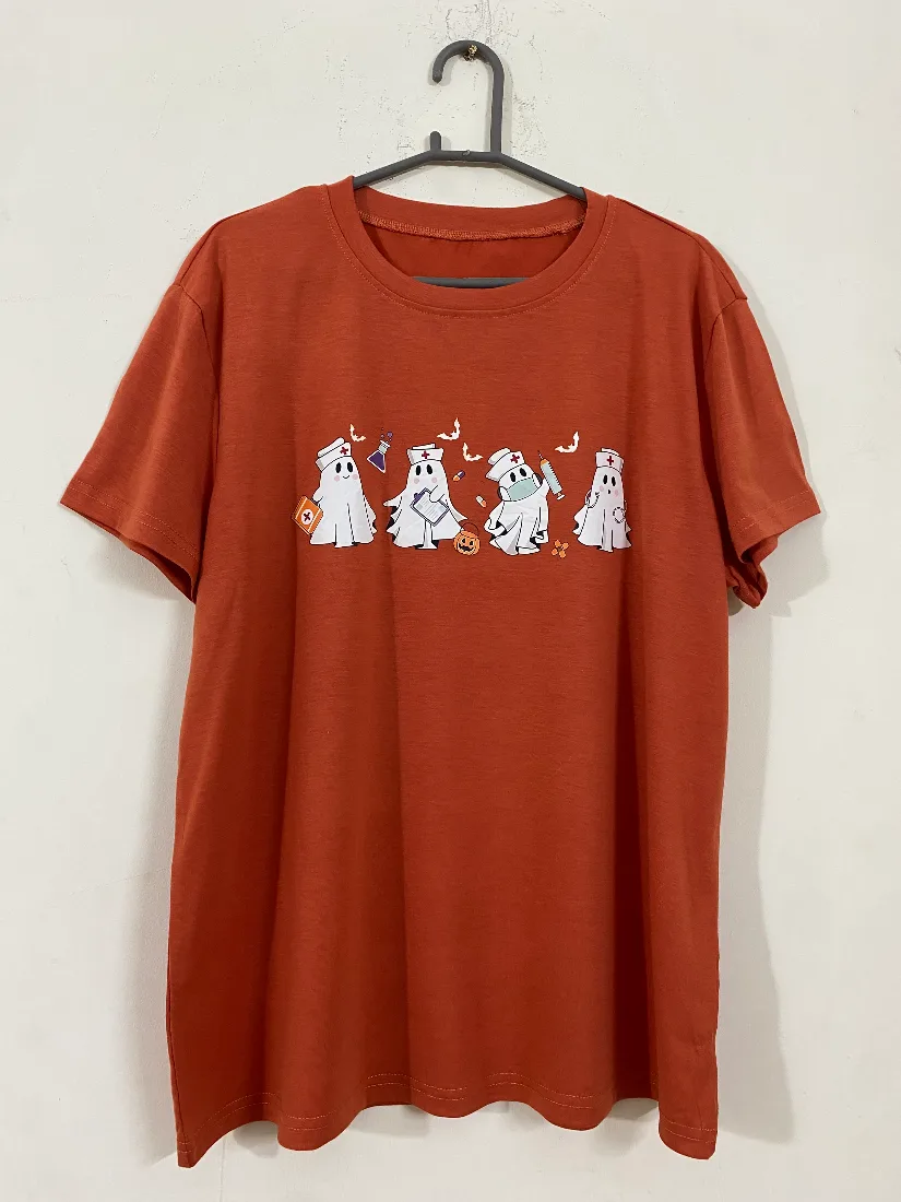 Rust Orange Ghost Nurse Graphic T-Shirt for Women  — photo 2 of 2