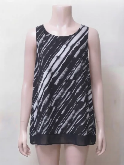 Monochrome Abstract Brush-Stroke Sleeveless Top