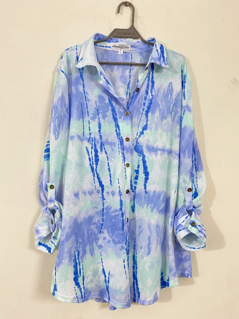 Blue & Mint Tie-Dye Stretch Button-Down Shirt   — photo 2 of 2