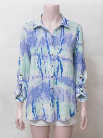 Blue & Mint Tie-Dye Stretch Button-Down Shirt  