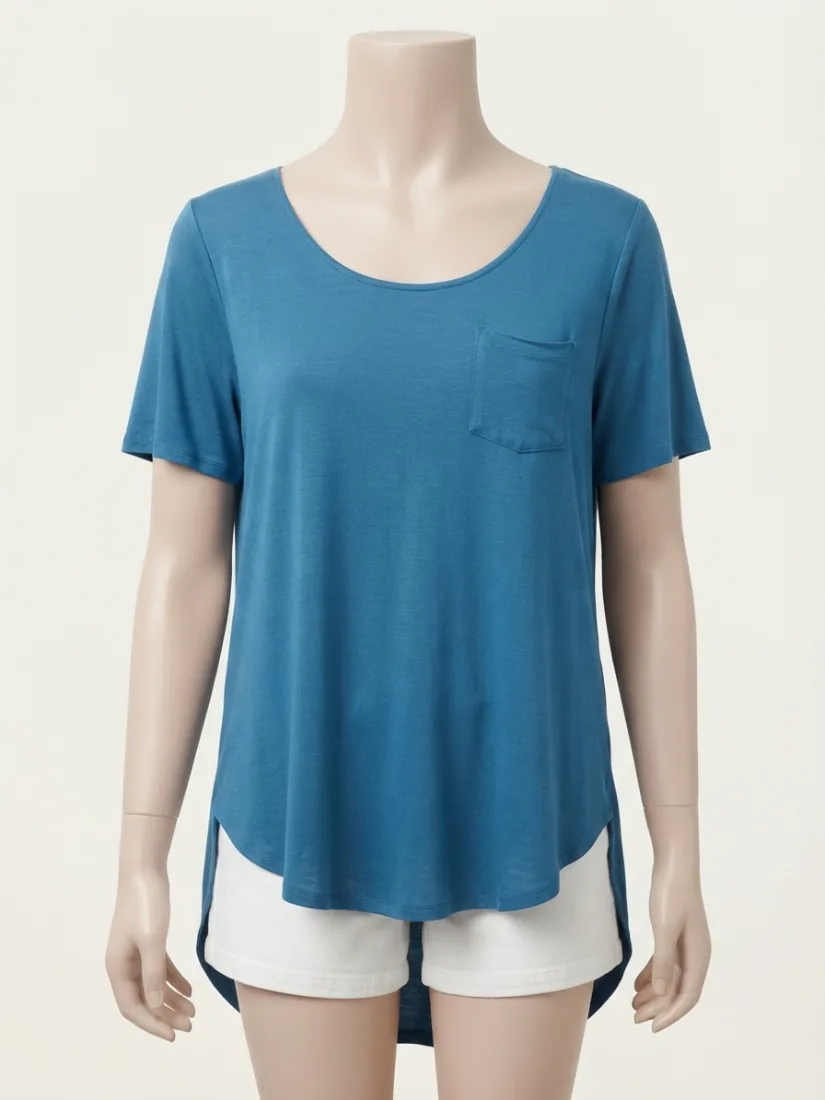 Teal Scoop Pocket High-Low Tee