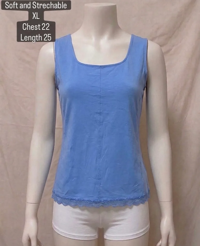 Periwinkle Blue Lace-Trimmed Tank Top