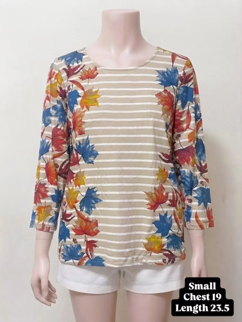 Autumn Maple Leaf Striped Tee