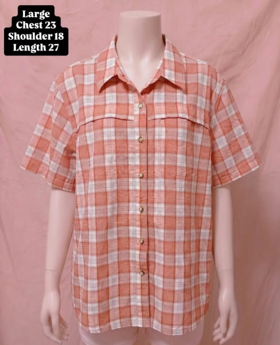 Peach Checkered Half Sleeves Button-Down Shirt