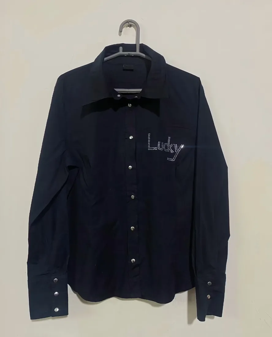 Black Rhinestone "Lucky" Graphic Long-Sleeve Shirt — photo 2 of 2