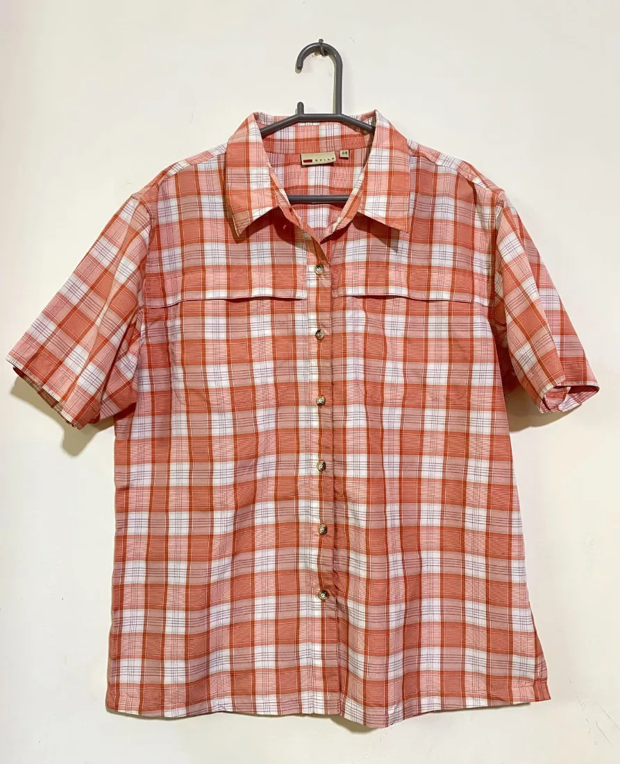 Peach Checkered Half Sleeves Button-Down Shirt — photo 2 of 2