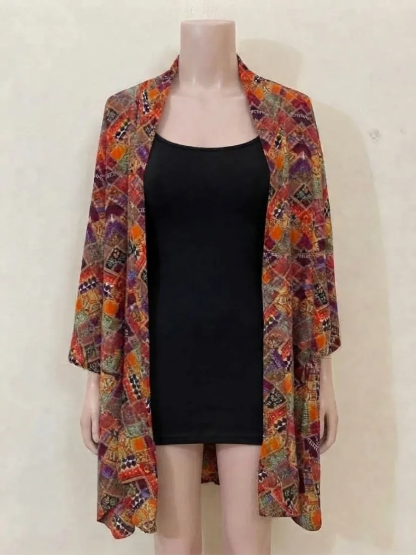Stylish Multi-Color Geometric Boho Print Open-Front Chiffon Cardigan for Women — photo 1 of 2