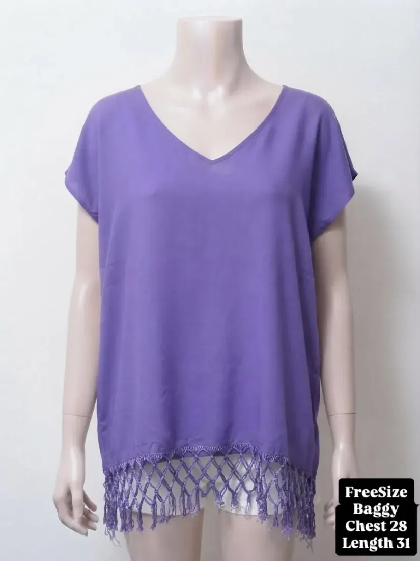 Purple Fringe Hem Chiffon Baggy Top