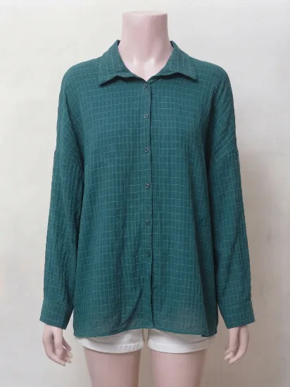Stylish Green Checkered Button-Down Shirt for Women