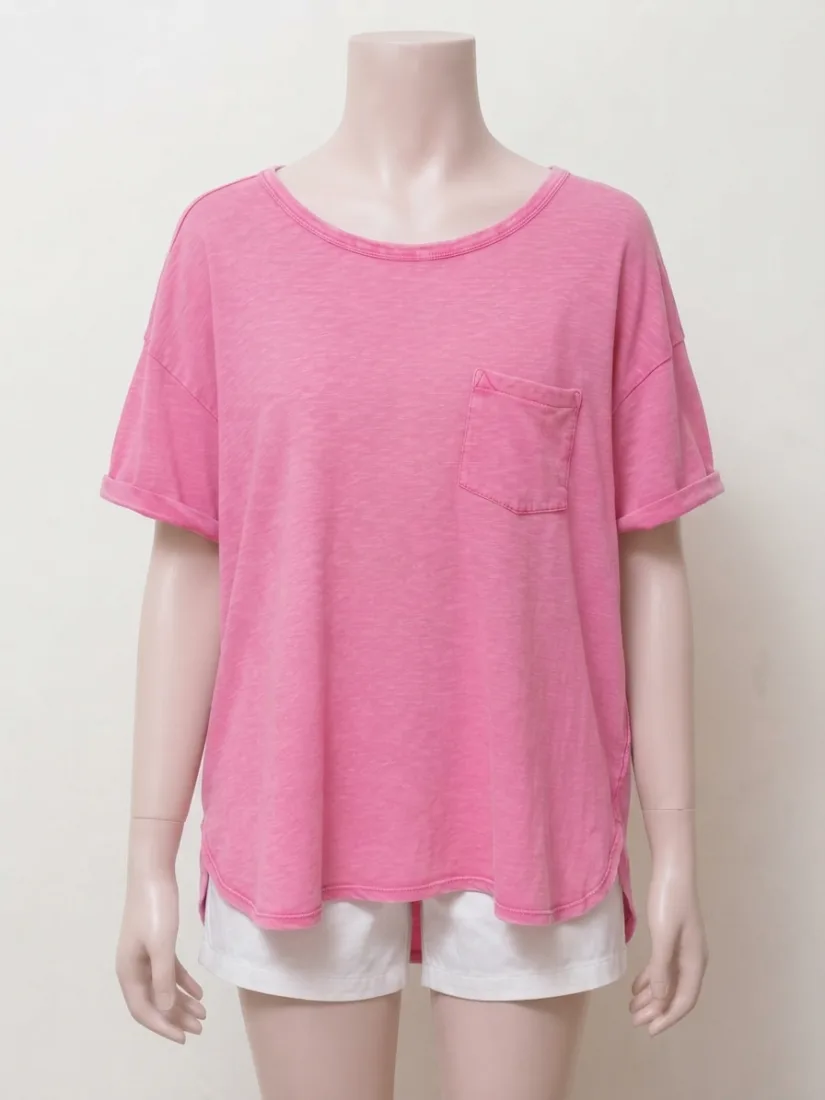 Wash Effect Pink Drop Shoulder Shirt