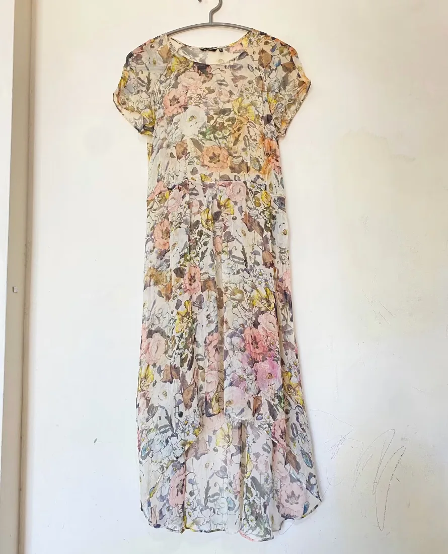 Soft Floral Watercolor Chiffon Midi Dress Without Inner — photo 2 of 2