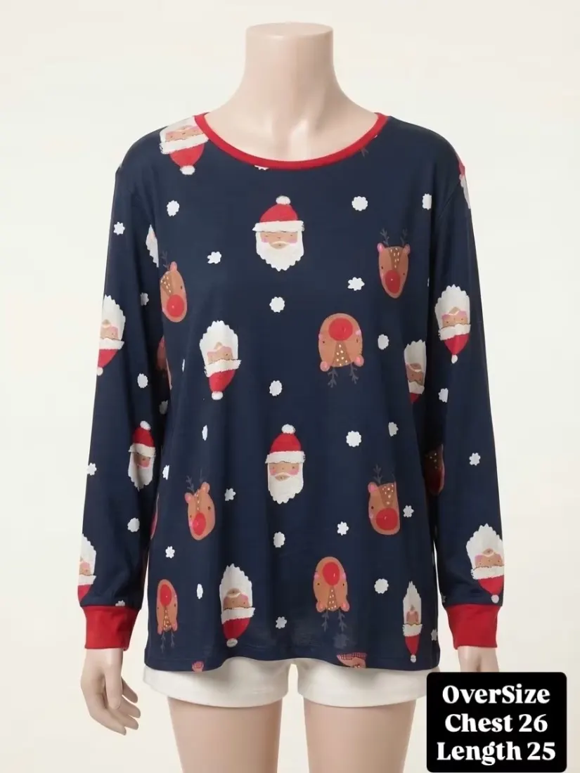 Navy Santa & Reindeer Sleep Tee