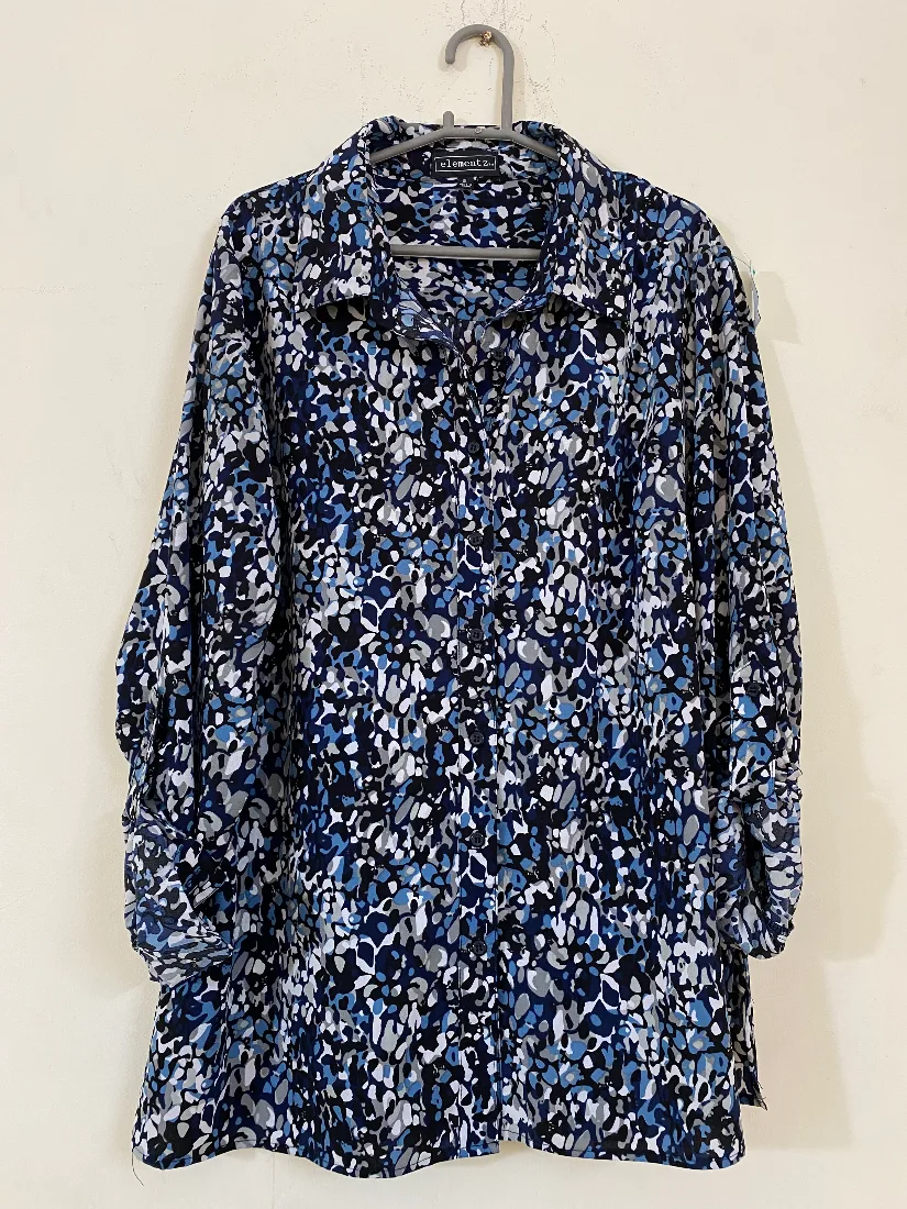 Stylish Blue Abstract Print Button-Down Shirt for Women — photo 2 of 2