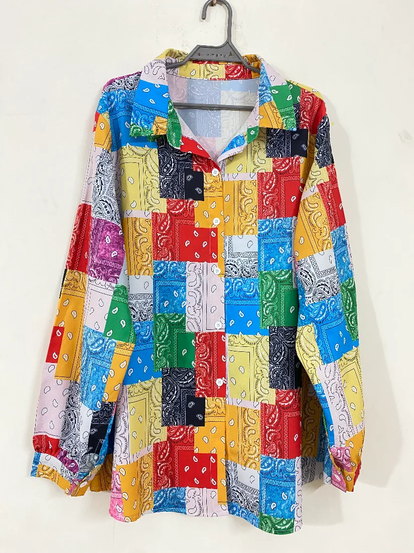 Vibrant Multi-Color Bandana Print Button-Down Shirt   — photo 2 of 2