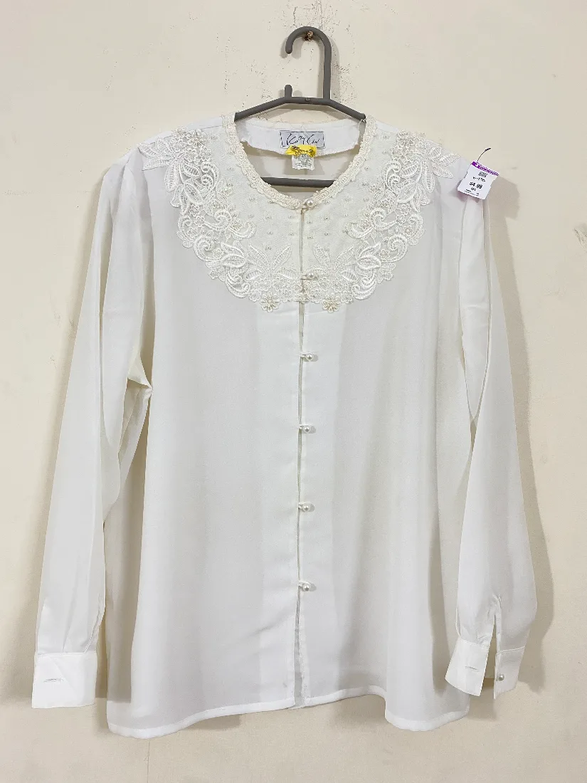 Elegant Embroidered Collar Silk Chiffon Button-Down Shirt — photo 2 of 3