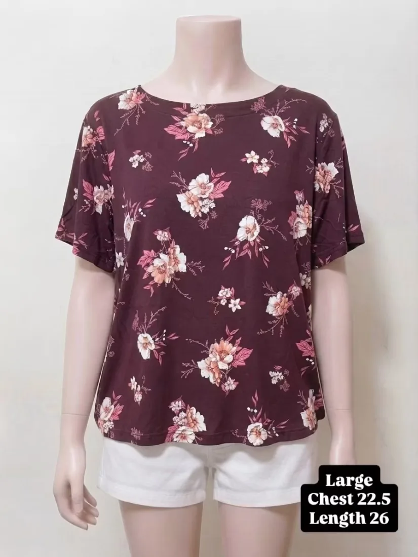 Maroon Floral Print Cotton Tee