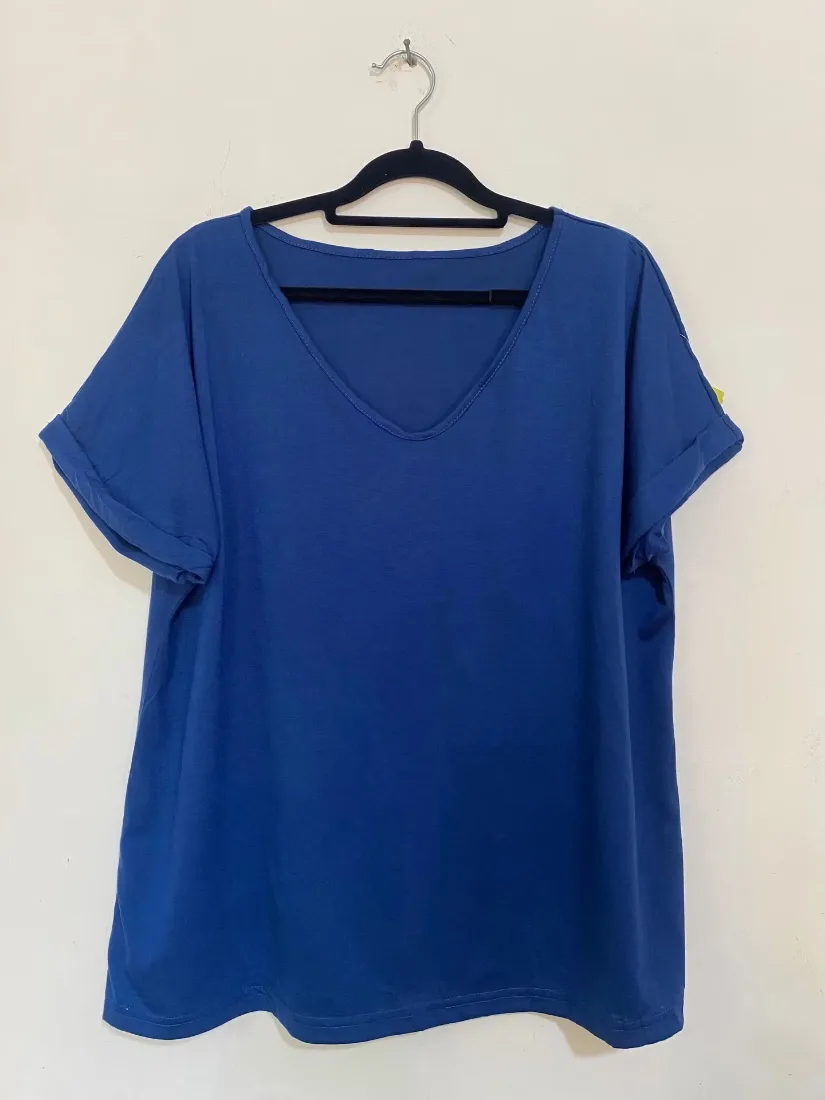 Royal Blue Cuffed Sleeve V-Neck Tee — photo 2 of 2