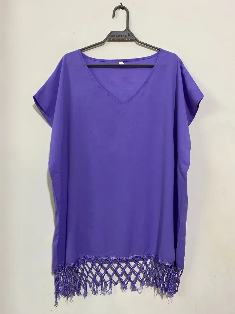 Purple Fringe Hem Chiffon Baggy Top — photo 2 of 2