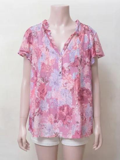 Pink Floral Print Soft Net Lined Top for Women
