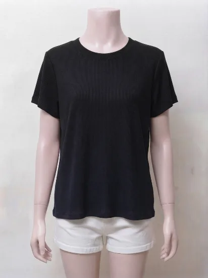 Essential Black Ribbed Casual Round-Neck T-Shirt