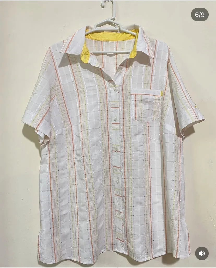 Casual White and Pastel Checked Short-Sleeve Button-Down Shirt — photo 2 of 2