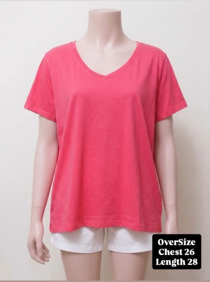 Pink Plain V-Neck Daily Wear T-Shirt
