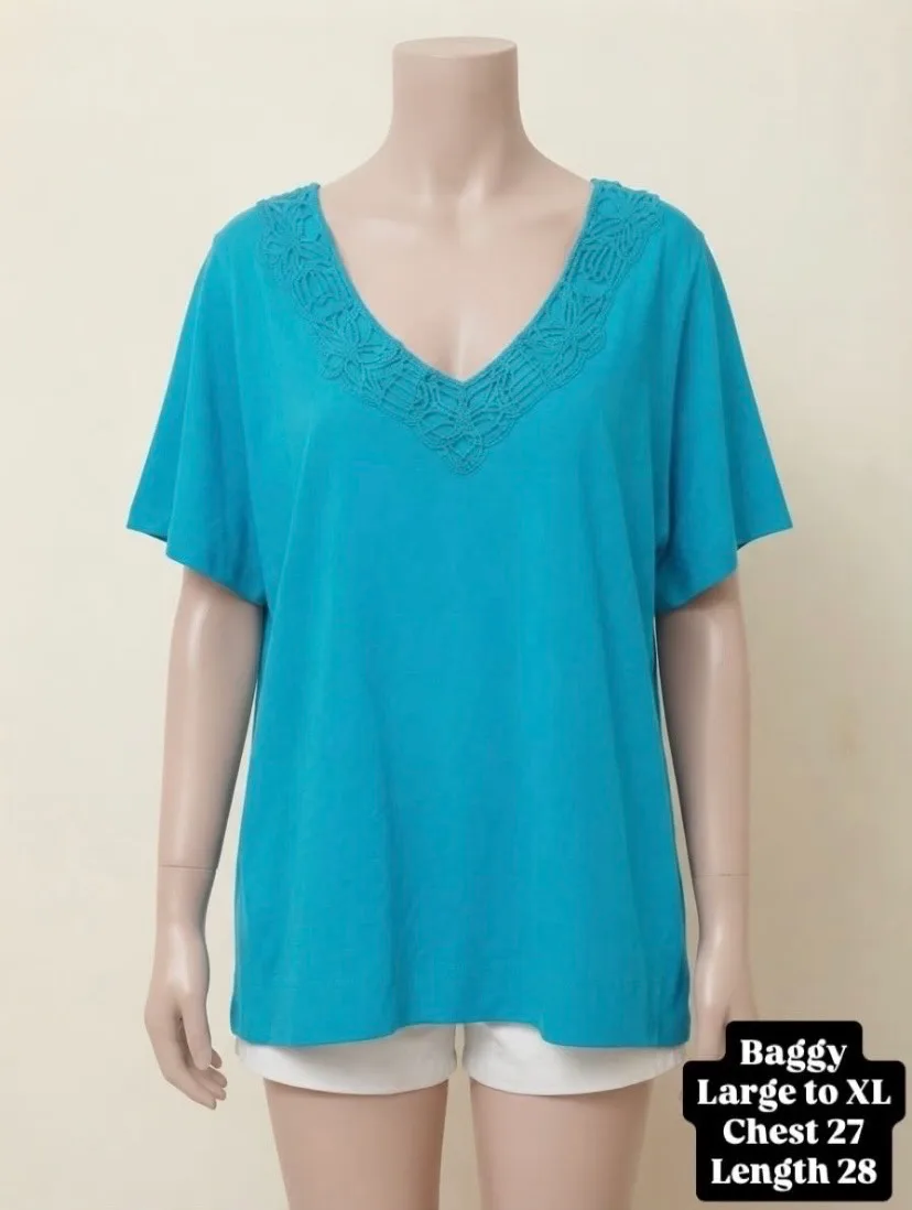 Bright Blue Crochet V-Neck Top