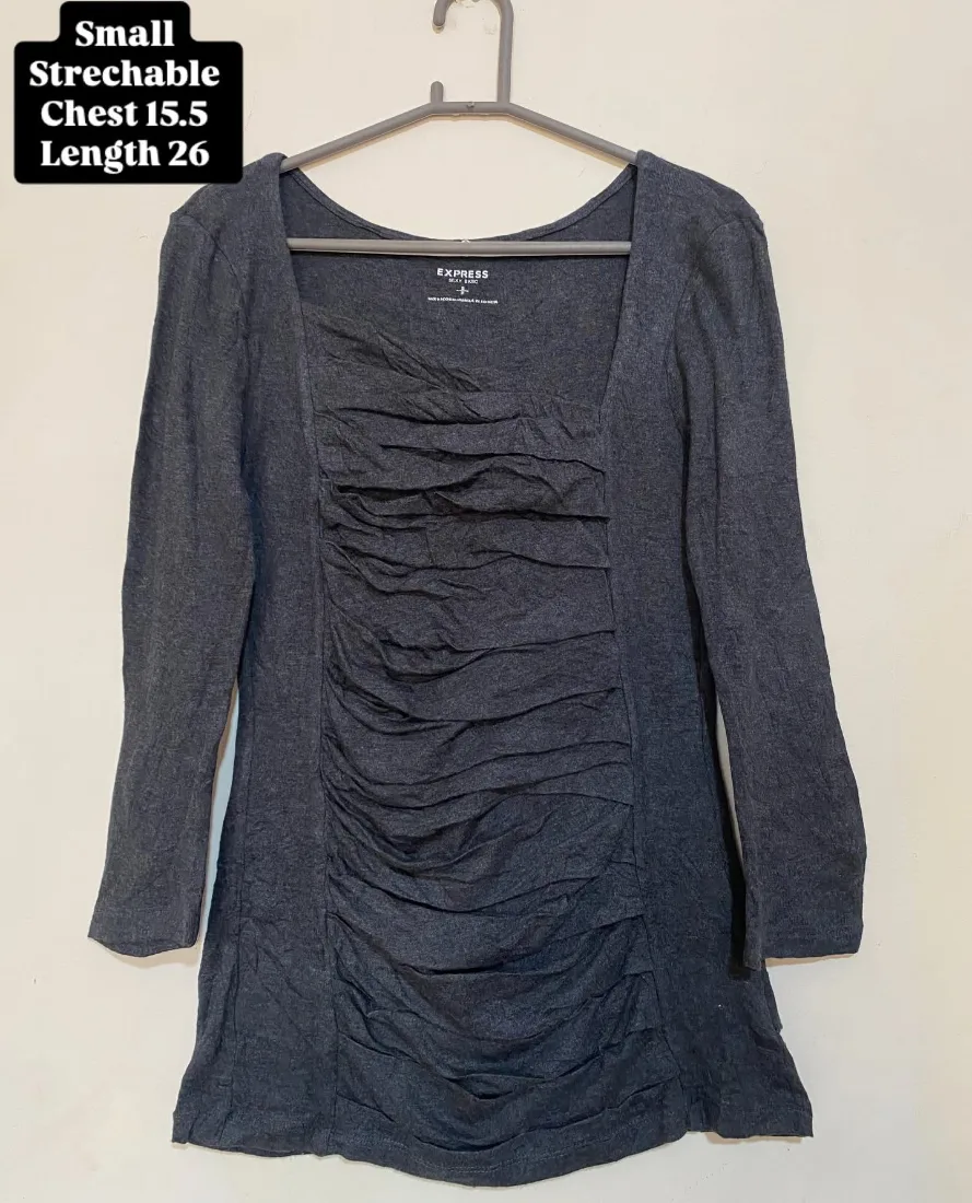 Charcoal Grey Ruched Front Full Sleeves Top