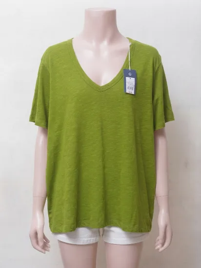 Green V-Neck Tagged Stretchable T-Shirt for Women 