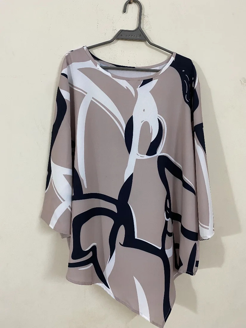 Stylish Beige and Black Abstract Print Chiffon Top for Women  — photo 2 of 2