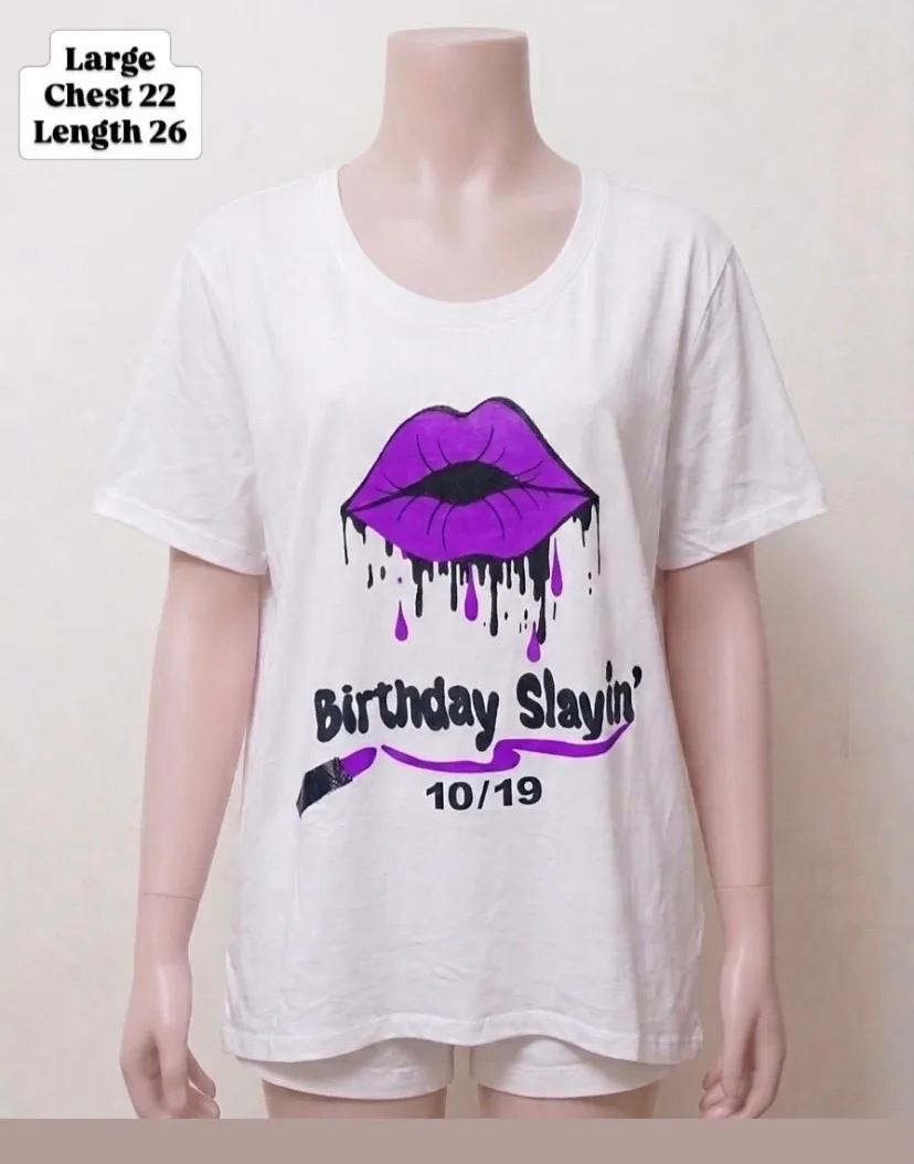 White Birthday Slayin Graphic T-Shirt