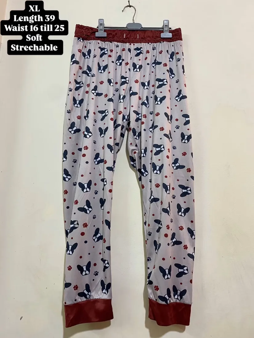 French Bulldog & Paw Print Satin Lounge Trouser