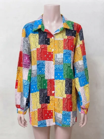 Vibrant Multi-Color Bandana Print Button-Down Shirt  