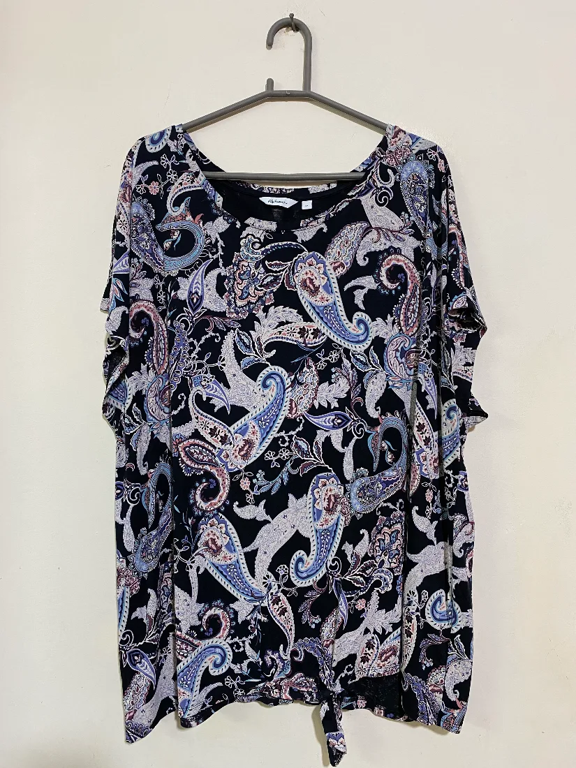 Navy Blue Paisley Print Front-Tie Top