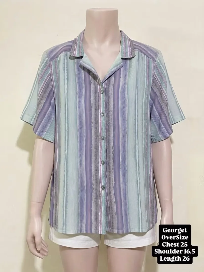 Pastel Striped Short-Sleeve Button-Down Shirt