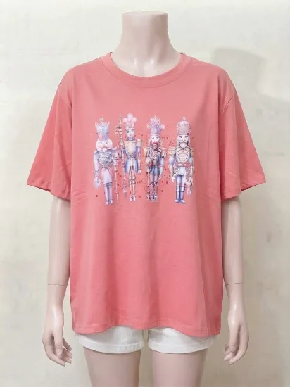 Stylish Pink Nutcracker Graphic Print T-Shirt for Women