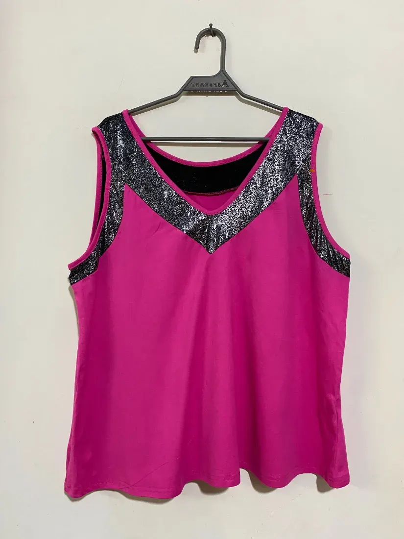 Bright Pink Metallic V-Yoke Stretchable Tank Top — photo 2 of 2