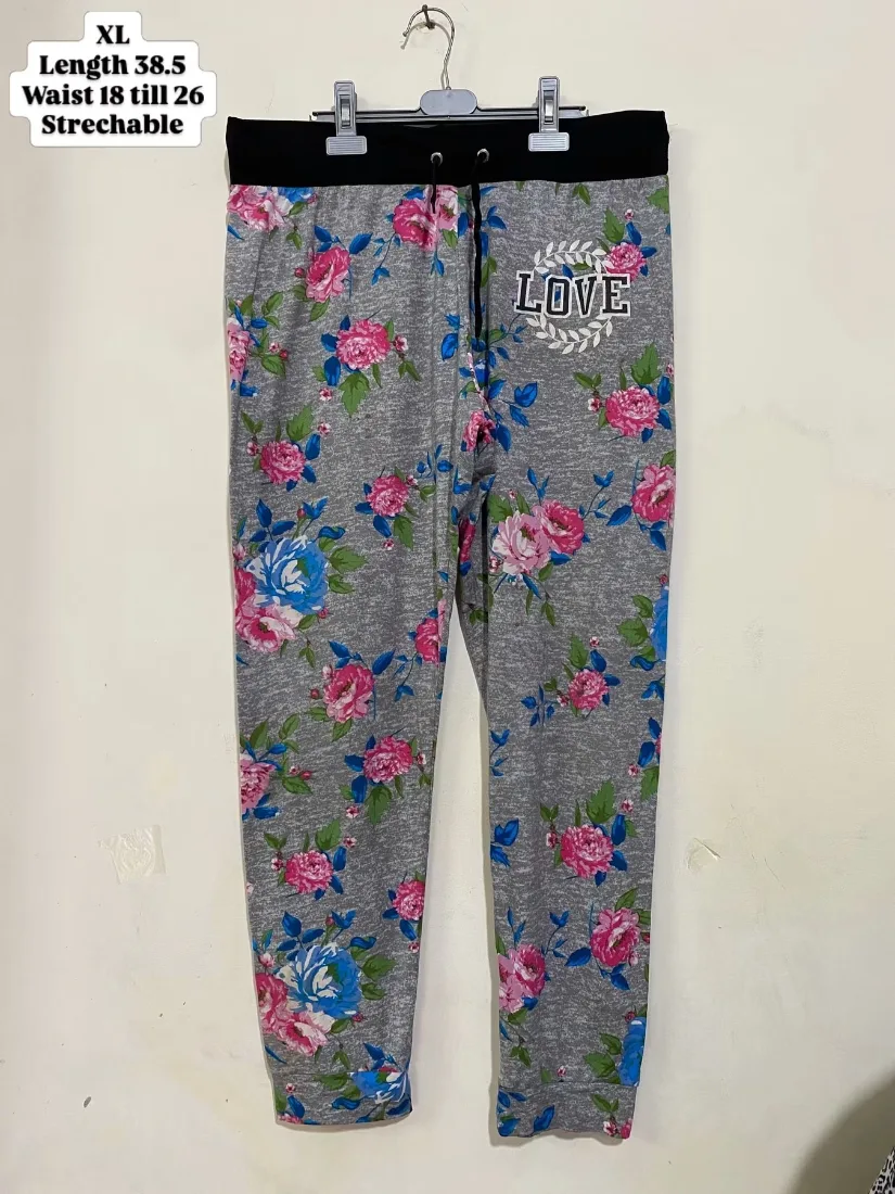 Grey Rose Print Cuffed Trouser