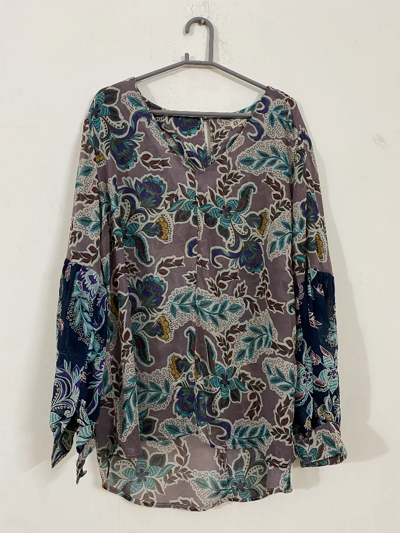 Mauve Floral Print Chiffon-Style Top for Women    — photo 2 of 2