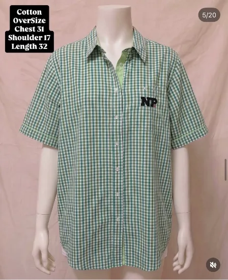 Casual Green and White Gingham Check Button-Down Shirt