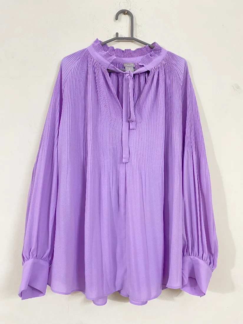 Stylish Purple Pleated Top with Tie Neckline for Women  — photo 2 of 2