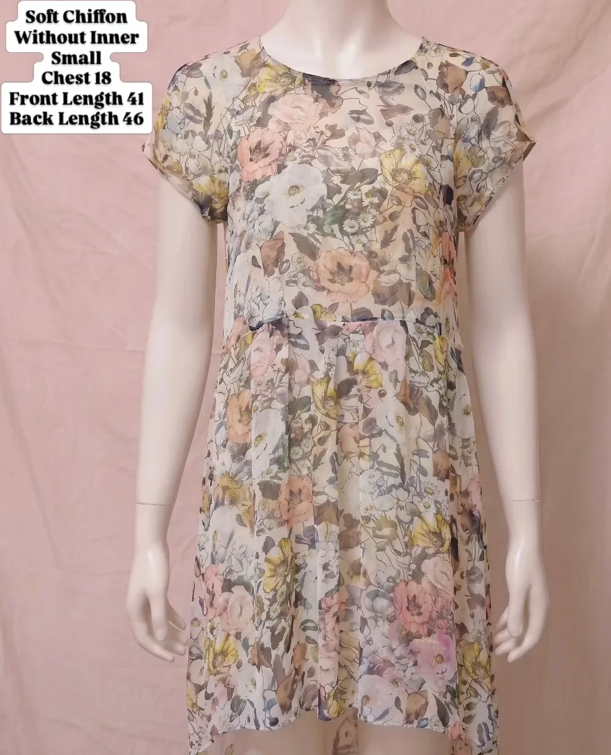 Soft Floral Watercolor Chiffon Midi Dress Without Inner
