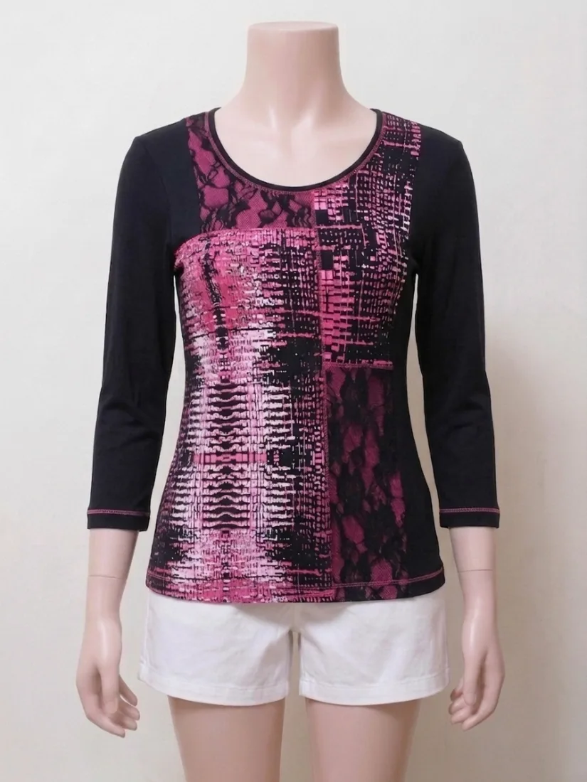 Black & Pink Printed Lace Detail shirt