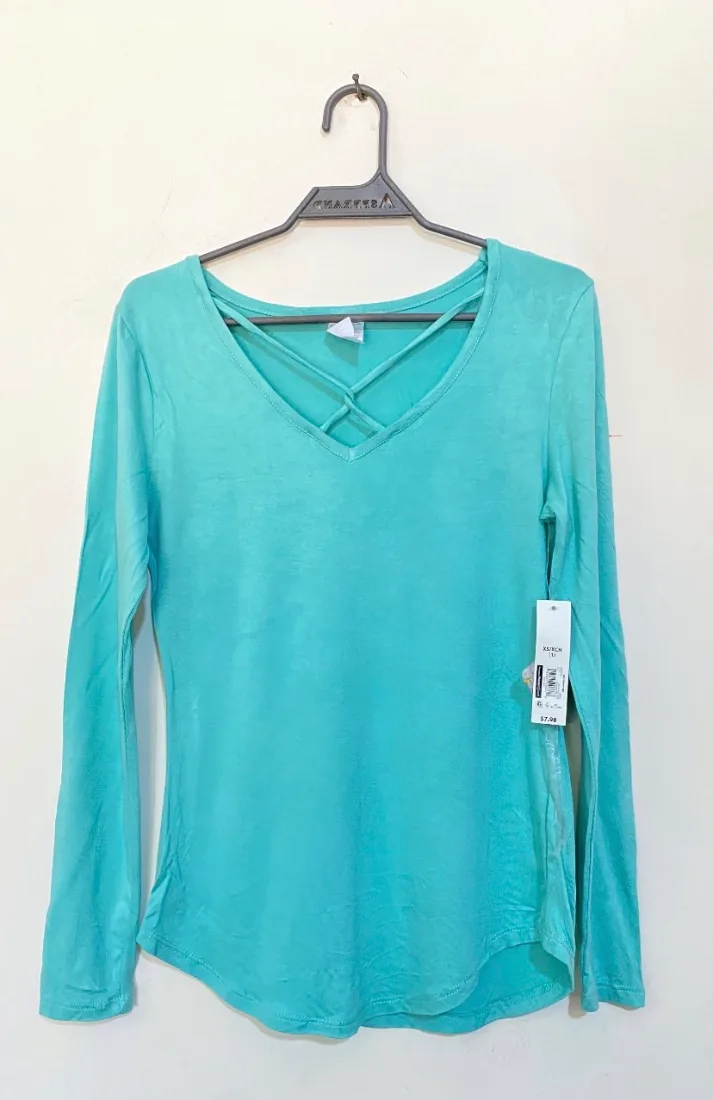 Aqua Blue Cage-Neck Long Sleeve Shirt — photo 2 of 2