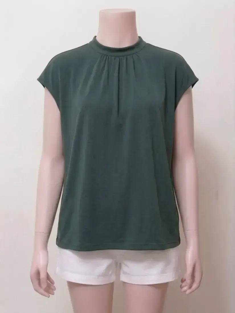 Forest Green Pleated Mock-Neck Top
